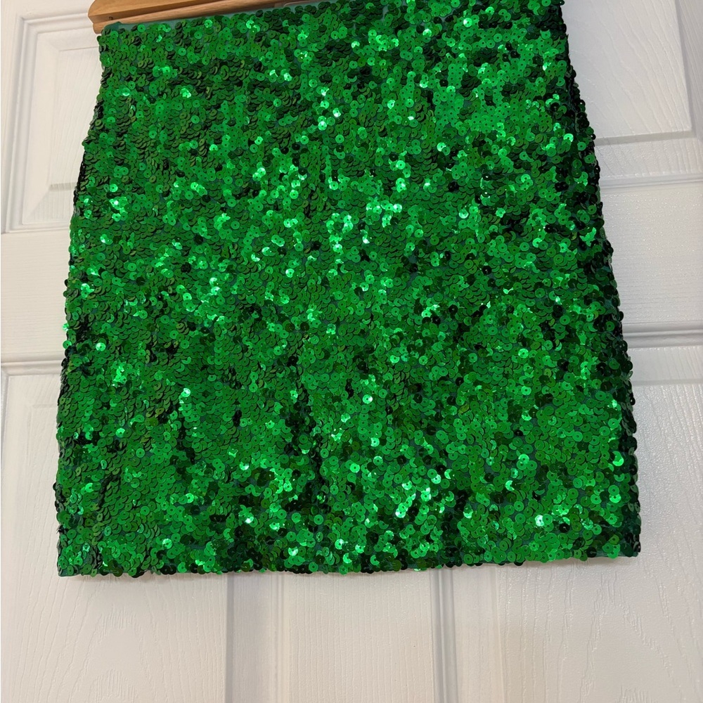 Emerald Green Sequin Mini Pencil Skirt